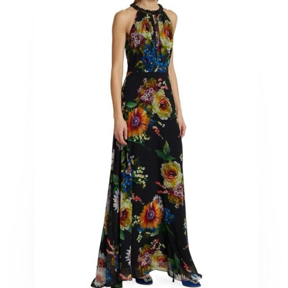 NWT Teri Jon Rickie Freeman Beaded Sleeveless Floral Maxi Dress Gown Sz 12 $760 - Picture 3 of 15